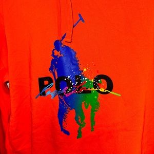Polo Ralph Lauren Orange Splatter Horse Hoodie Sz M